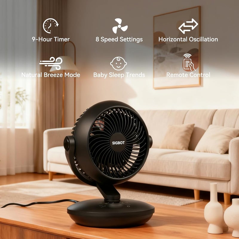 SIGBOT Fan for Bedroom with Remote,Ultra Quiet Desk Fans,with 3 Modes,8 Speeds,9-Hour Timer,10 inch,High-Velocity Cooling,Auto Oscillation Table Fans,Touch Control,for Home,Dorm,Clinic & Office - Image 3
